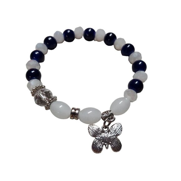 Bohemian Layered Glass Beaded Charm Bracelet (Sapphire) - Picture 3 of 7